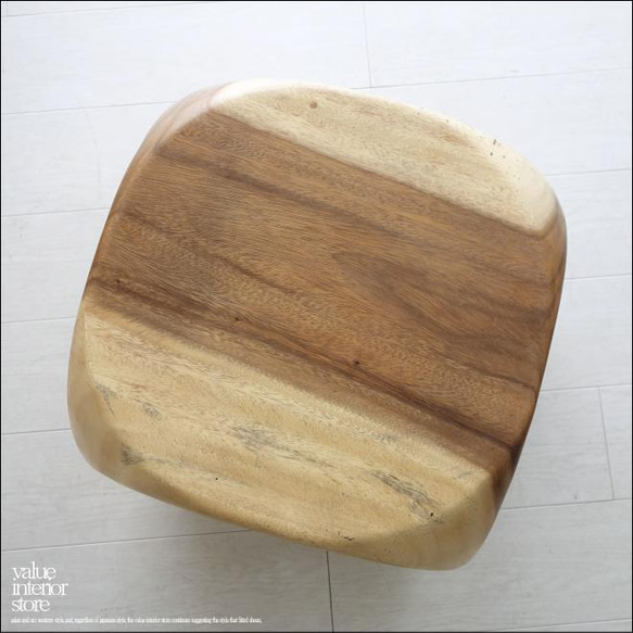 ウッデンスクエアスツールN6 椅子 イス ベンチ チェア 手作り ナチュラル 椅子 サイドテーブル モンキーポッド総無垢 5枚目の画像