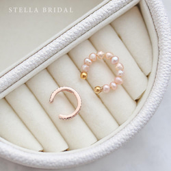 Stella Bridal＊2点セット＊キュービックジルコニアとベビーパールのピンクカラーイヤーカフセット 3枚目の画像