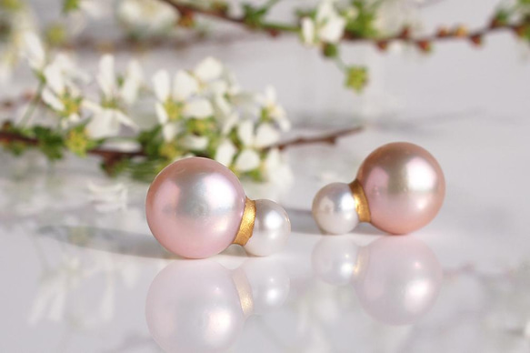 Sakura Pearl kintsugi [穿孔耳環]｜淡水珍珠 14kgf 正式和日常使用 第1張的照片