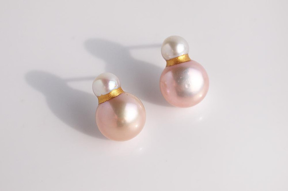 Sakura Pearl kintsugi [穿孔耳環]｜淡水珍珠 14kgf 正式和日常使用 第2張的照片
