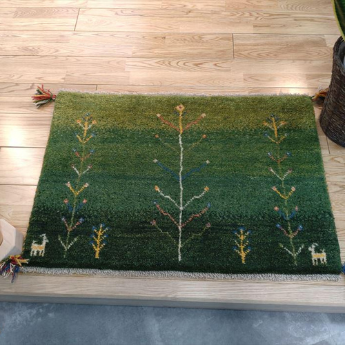 値下げしました】ペルシャ ギャッベ 玄関マット 横柄 86×58cm グリーン 