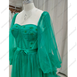カラードレス ゆったり袖付き ウェディングドレス 結婚式 二次会 前撮りドレス 398 3枚目の画像