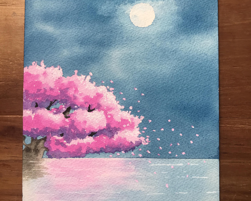 朧月と桜＊ 原画 送料無料 インテリア イラスト がちゃ 通販