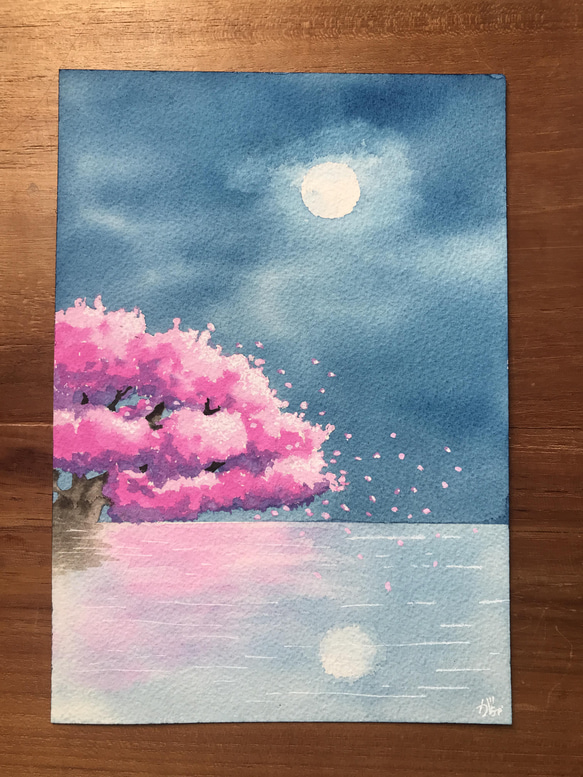 Cherryさま専用3月（原画）月と一緒に【水彩画】ほか　6点おまとめ cherryさま専用3月（原画）一本桜が見える風景【SMサイズ
