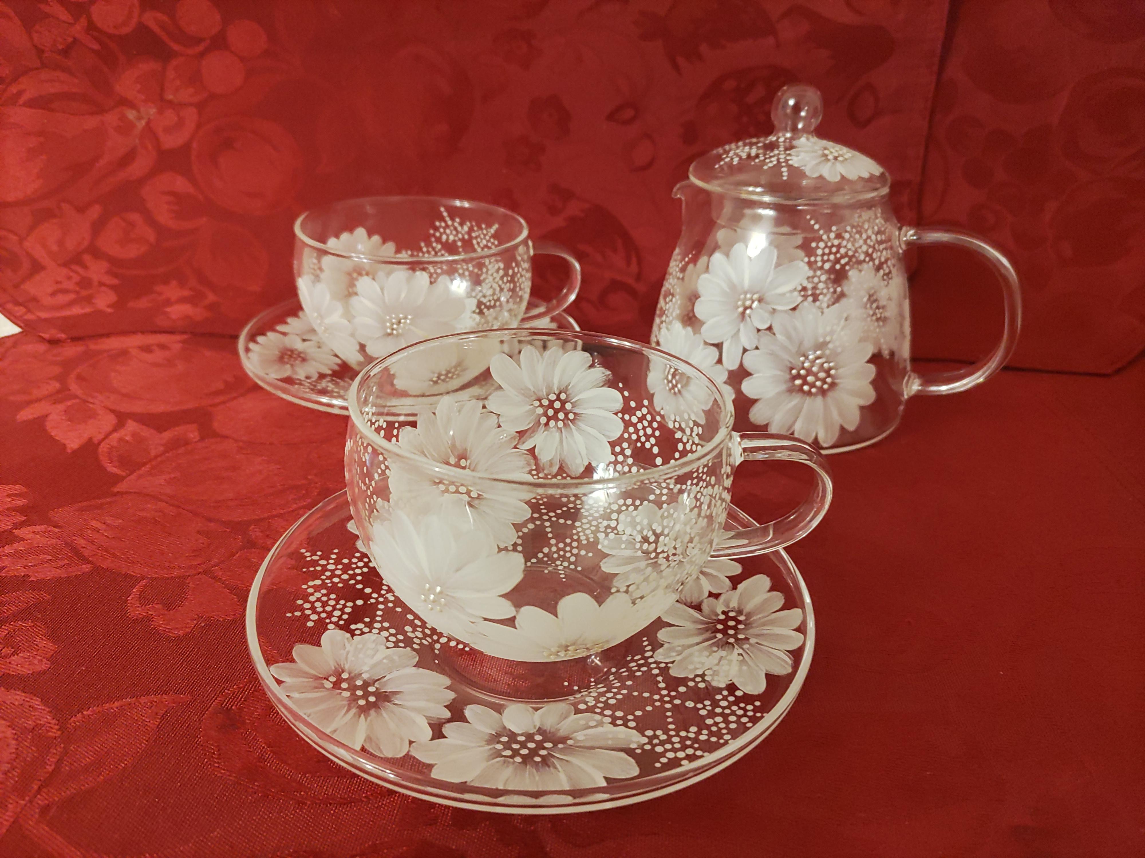 ポットとカップ＆ソーサ―　小菊と雪の結晶