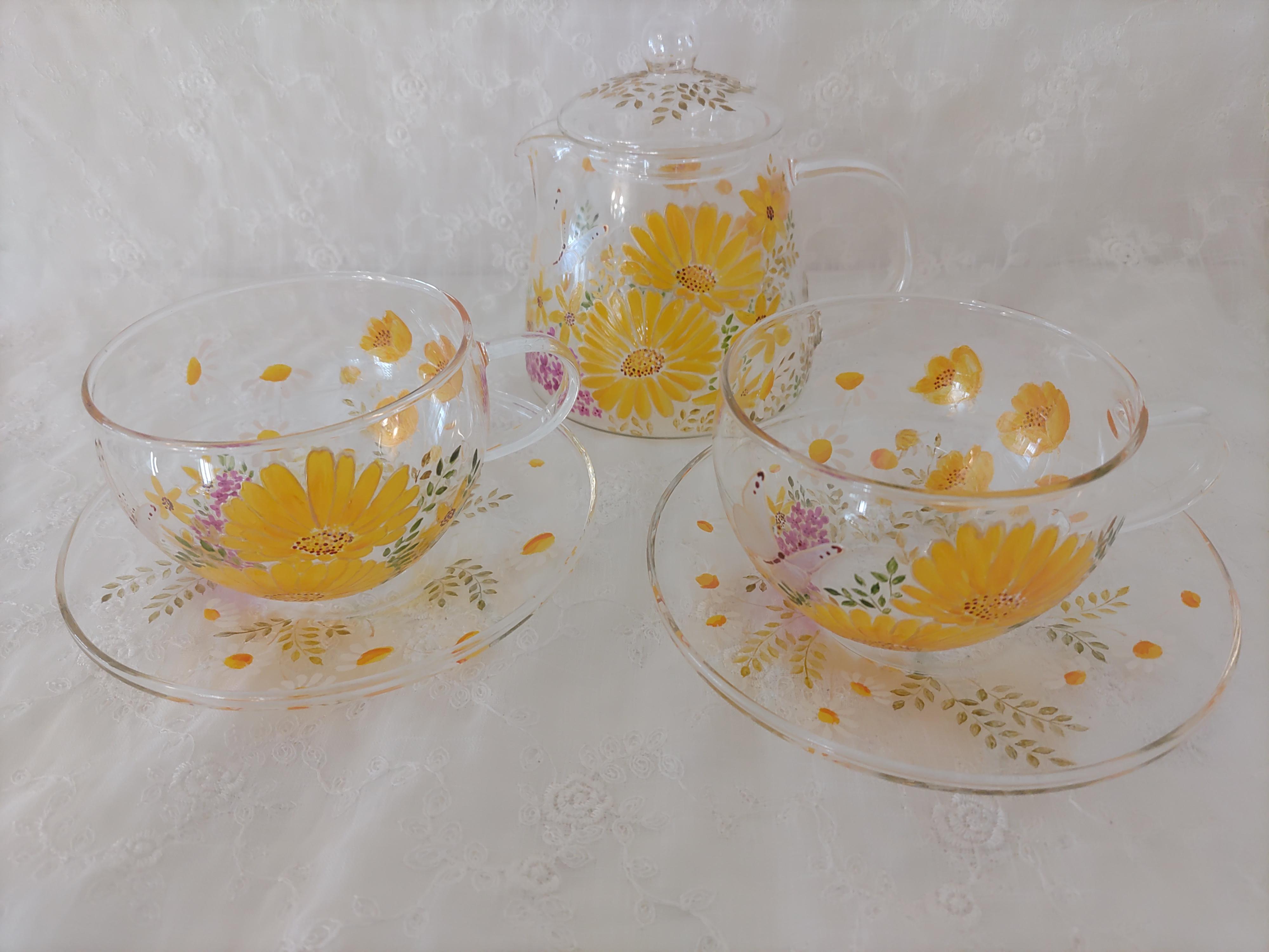 フォウガールズ　ポットとカップ＆ソーサ―江上智子作　　黄金の華