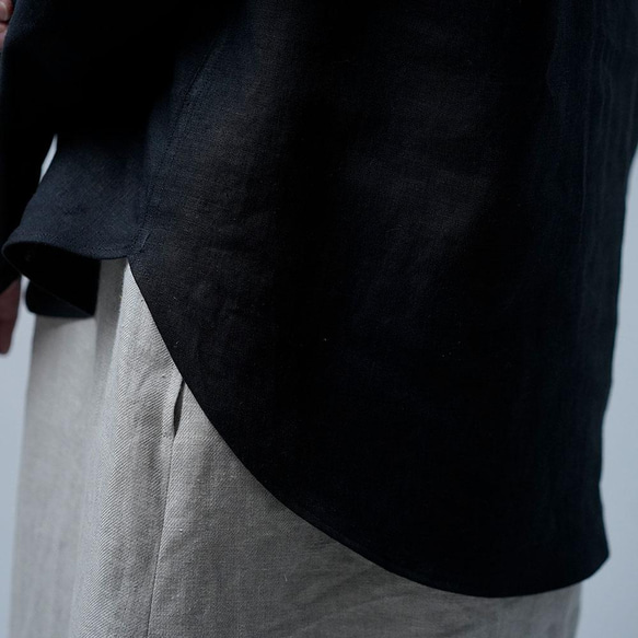 [wafu] 亞麻襯衫睡衣 / 黑色 t030e-bck1 第8張的照片