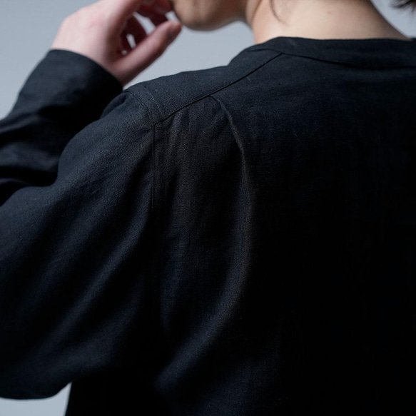 [wafu] 亞麻襯衫睡衣 / 黑色 t030e-bck1 第6張的照片