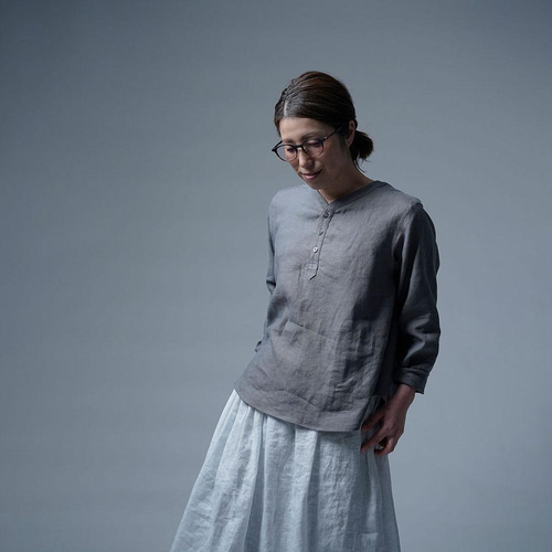 wafu】Linen Shirt スリーピングシャツ / 鈍色(にびいろ) t030e