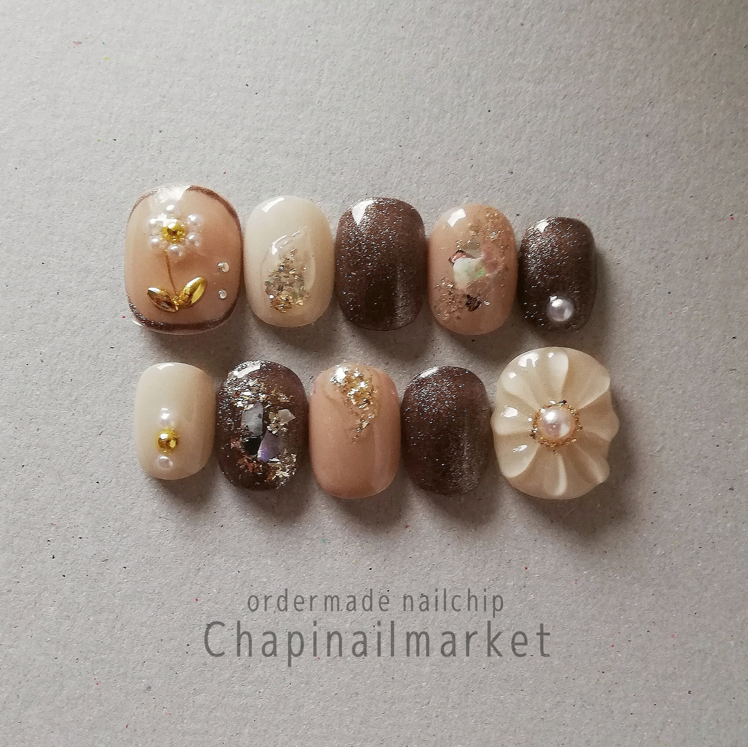 パール✕ぷっくりフラワーニュアンスネイルチップ○124 ネイルチップ
