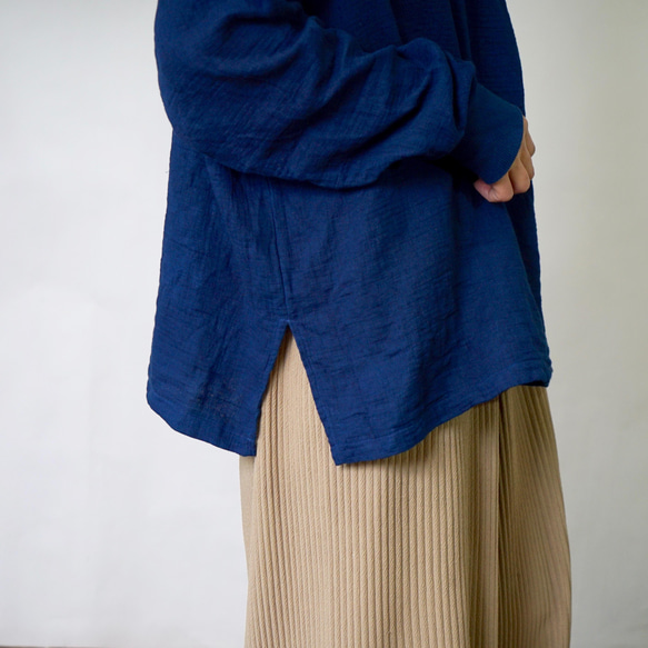 三重格子薄紗運動衫/海軍藍/赤塔棉 第9張的照片