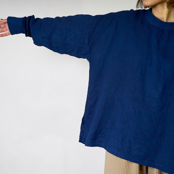 三重格子薄紗運動衫/海軍藍/赤塔棉 第8張的照片