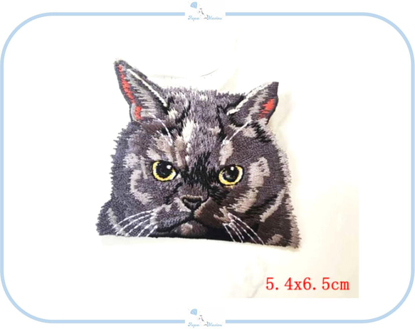 ＼値下げ中／ ES55 アップリケ 刺繍 ネコ デザイン シルバー グレー ねこ 猫 動物 ハンドメイド 素材 ペット 1枚目の画像