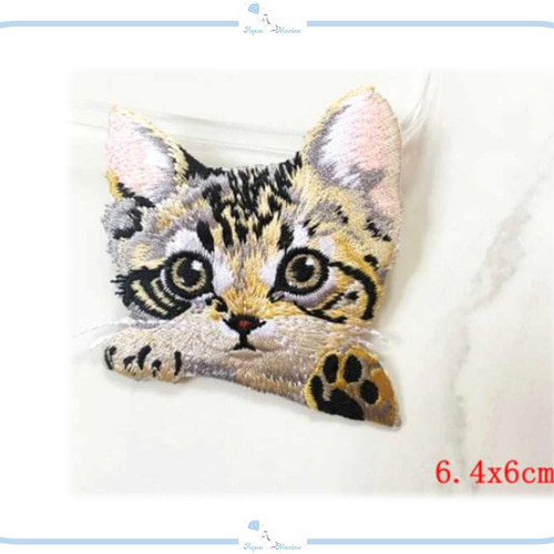 値下げ中／ ES56 アップリケ 刺繍 ネコ デザイン キジトラ ねこ 猫