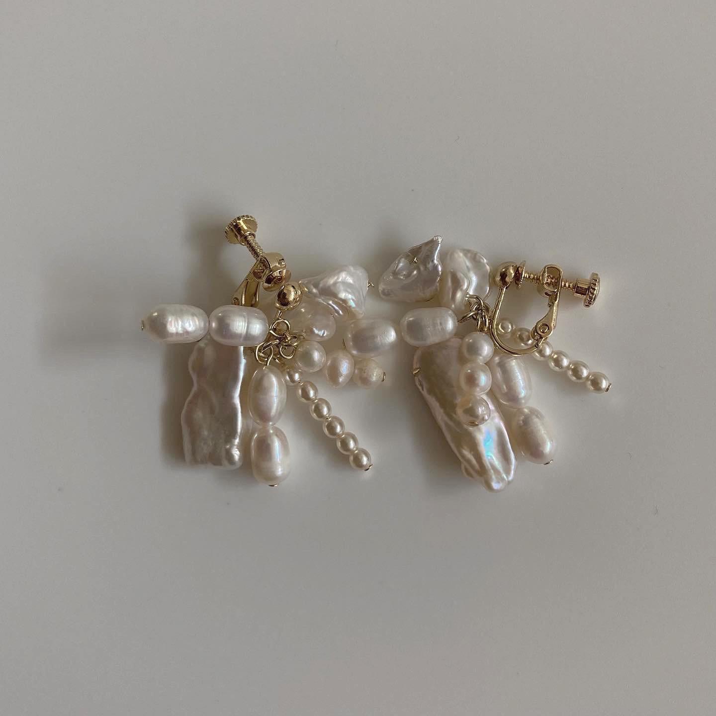 No.118 / 5種ミックスパールピアス・イヤリング　オフホワイト　ホワイト　白　バロックパール