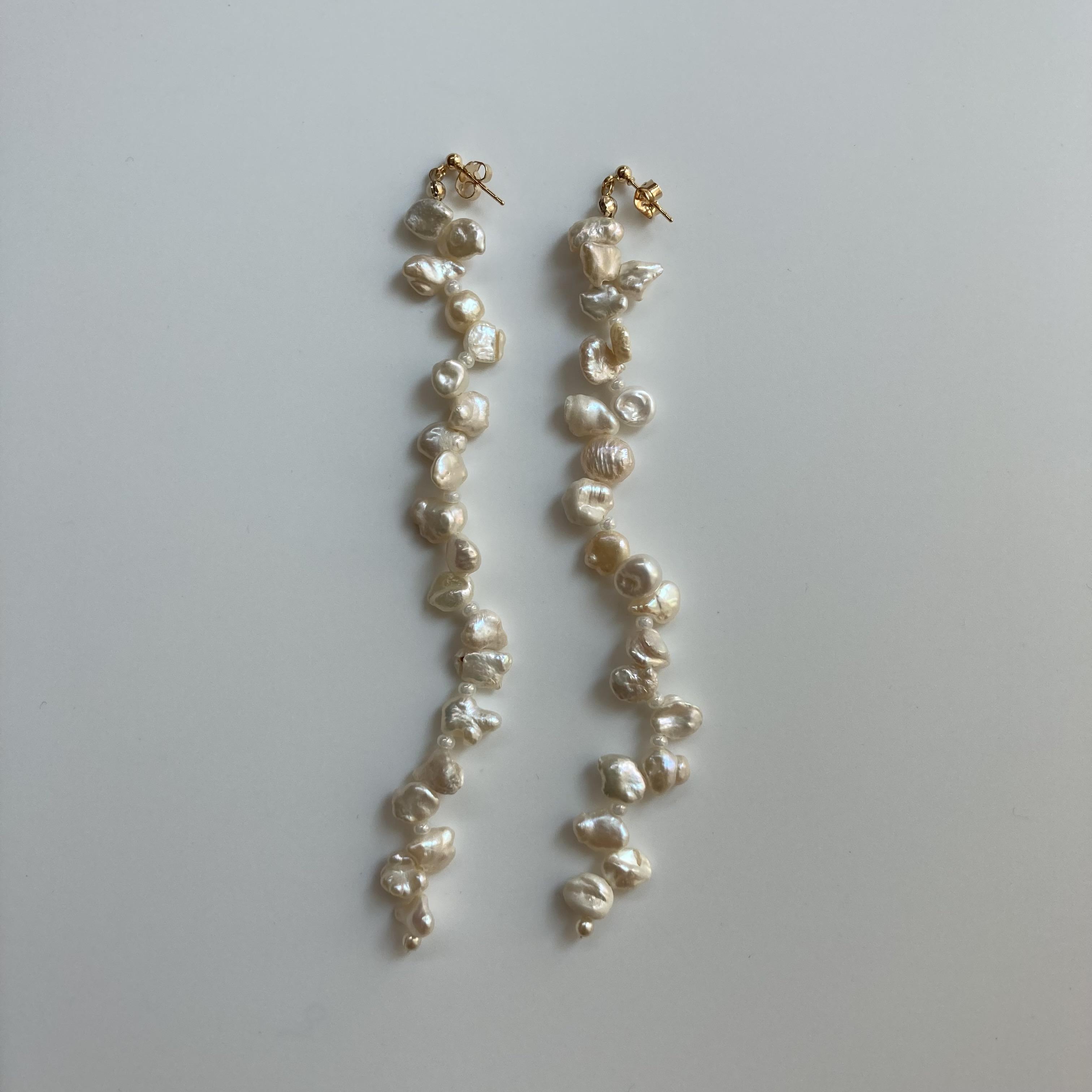 No.117 / ブライダルロングケシパールピアス・イヤリング【 ウェディング ・ ブライダル 】結婚式　大ぶり