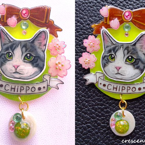 ねこページ 黒猫と傘のデザインブローチセットとおまけの3点 （ビーズ刺繍