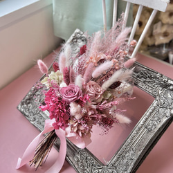 くすみピンクのミニウェディングブーケ　プリザーブドフラワー　前撮り　プレゼント　母の日　 1枚目の画像