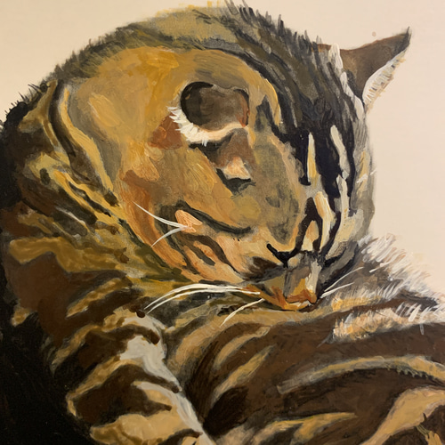 絵画 猫 A4 アクリル画 原画 手書き アメリカンショートヘア
