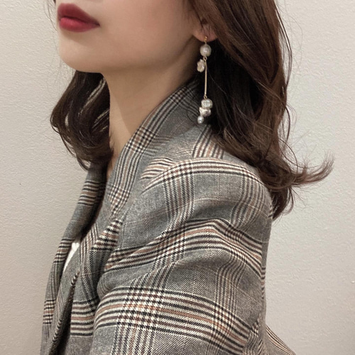 Pt900 ケシパール ピアス バロック パール No.137 / ロングボールパールピアス・イヤリング【white】天然