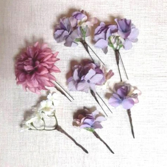 ポルテダリアとラベンダー紫陽花の髪飾り 6枚目の画像