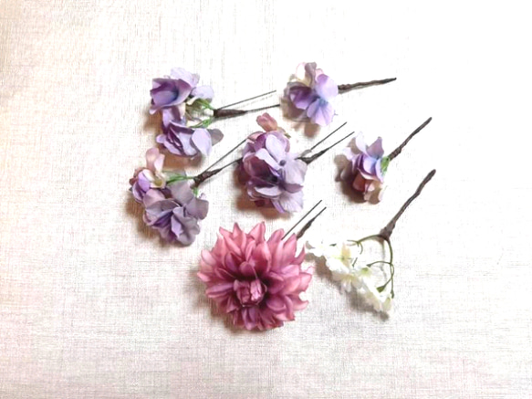 ポルテダリアとラベンダー紫陽花の髪飾り 5枚目の画像