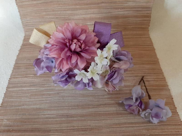 ポルテダリアとラベンダー紫陽花の髪飾り 8枚目の画像