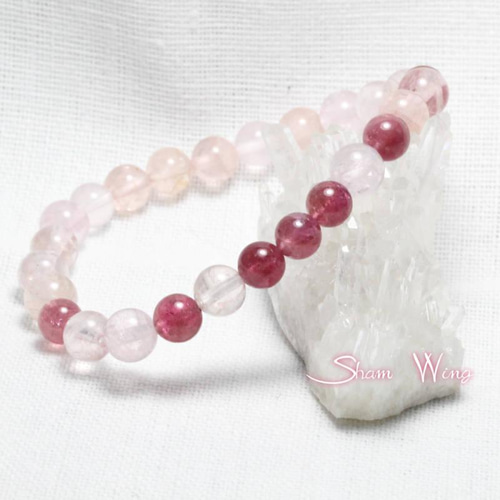天然石✿春色ピンクトルマリン＆モルガナイトブレスレット.+: