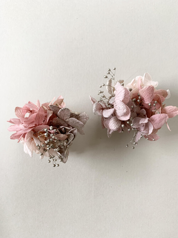 【くすみピンク×紫陽花(L)】ドライフラワー ピアス・イヤリング ウェディング ブライダル 1枚目の画像