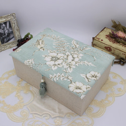 【受注制作】フランス製 トワルドジュイ　２段ツールボックス / 裁縫箱 （花と小鳥のリフレイン / ブルー） 2枚目の画像