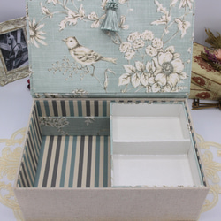 【受注制作】フランス製 トワルドジュイ　２段ツールボックス / 裁縫箱 （花と小鳥のリフレイン / ブルー） 6枚目の画像