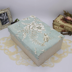 【受注制作】フランス製 トワルドジュイ　２段ツールボックス / 裁縫箱 （花と小鳥のリフレイン / ブルー） 10枚目の画像
