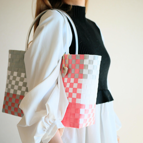 コーラルピンク×グレーL 2WAYプラカゴバッグ エコバッグ サブ