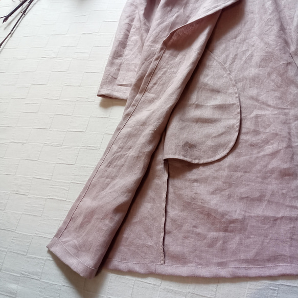 羽織 ロング コーディガン　スプリングコート　衿２Way！ リネン100% 桜ピンク 4枚目の画像