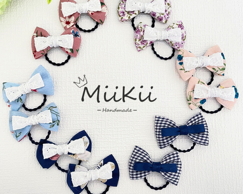 ミニリボン 春× フラワー 花柄リボン×刺繍リボン× ツインテール