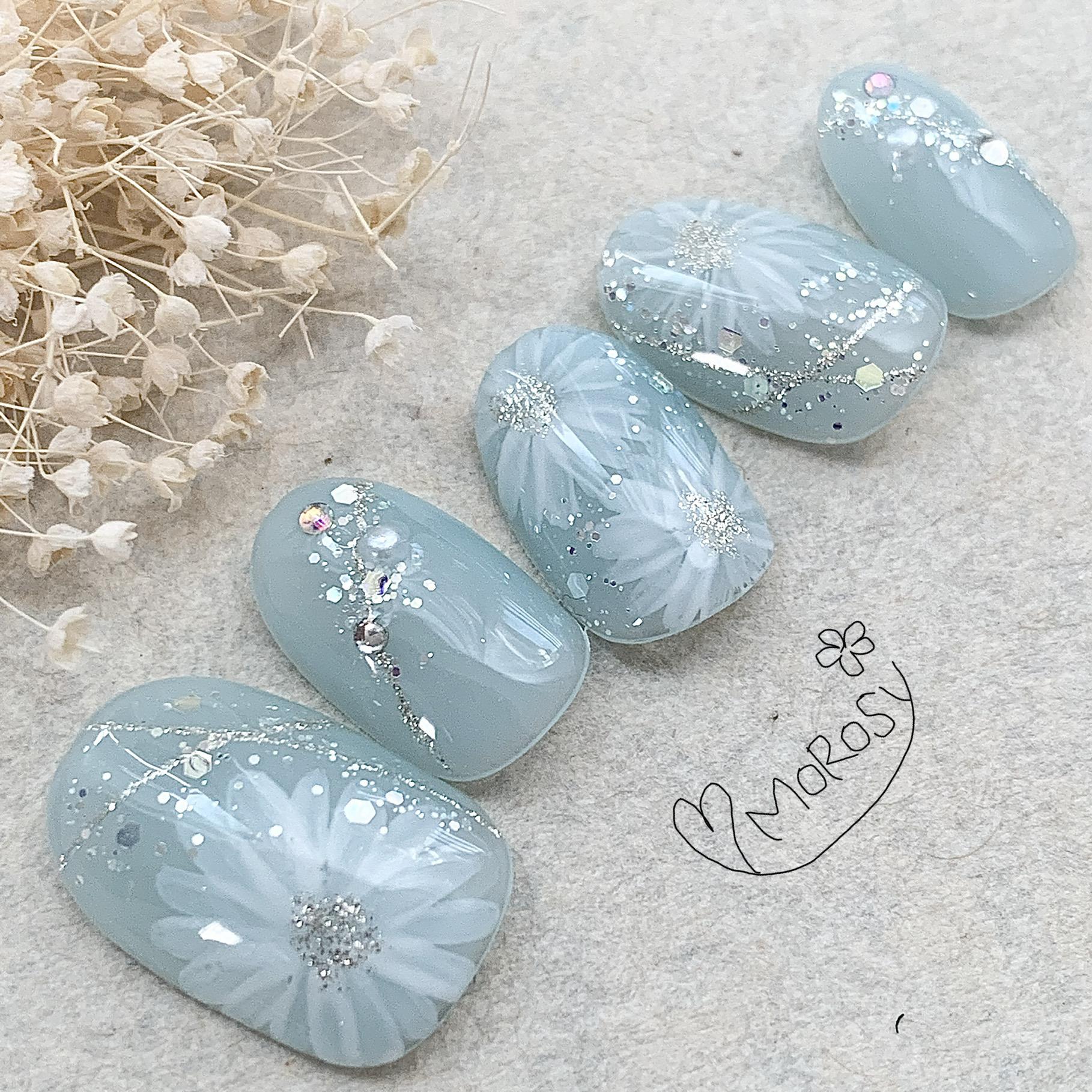 ネイルチップ 結婚式 ウェディング ブライダル 花嫁 フルオーダーネイル ブルースター ネイルチップ ブライダル ウエディング 結婚式