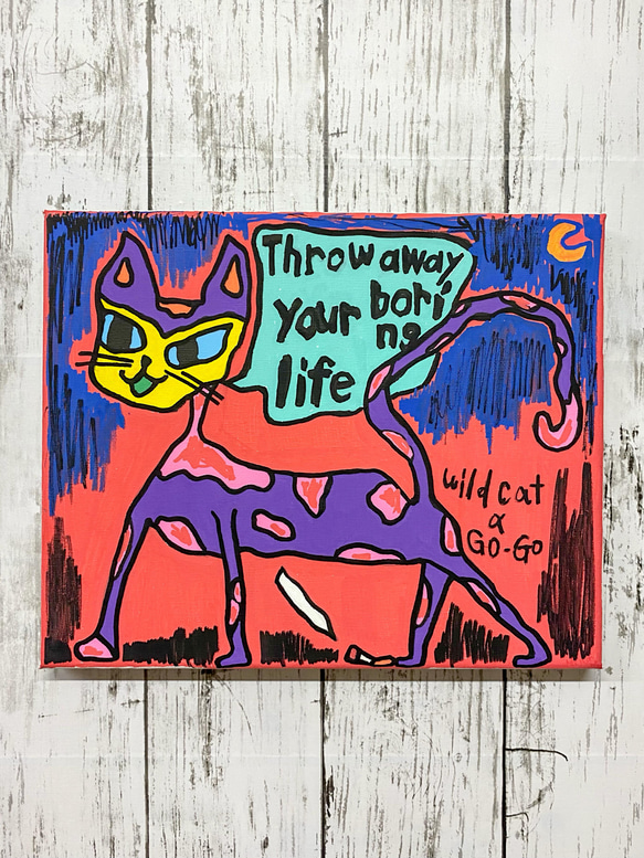 絵画　原画　ポップアート　【Wild cat a go-go】 1枚目の画像