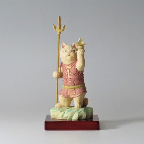 木彫り 毘沙門天猫（四天王多聞天） 猫仏2202 彫刻 仏屋さかい 通販