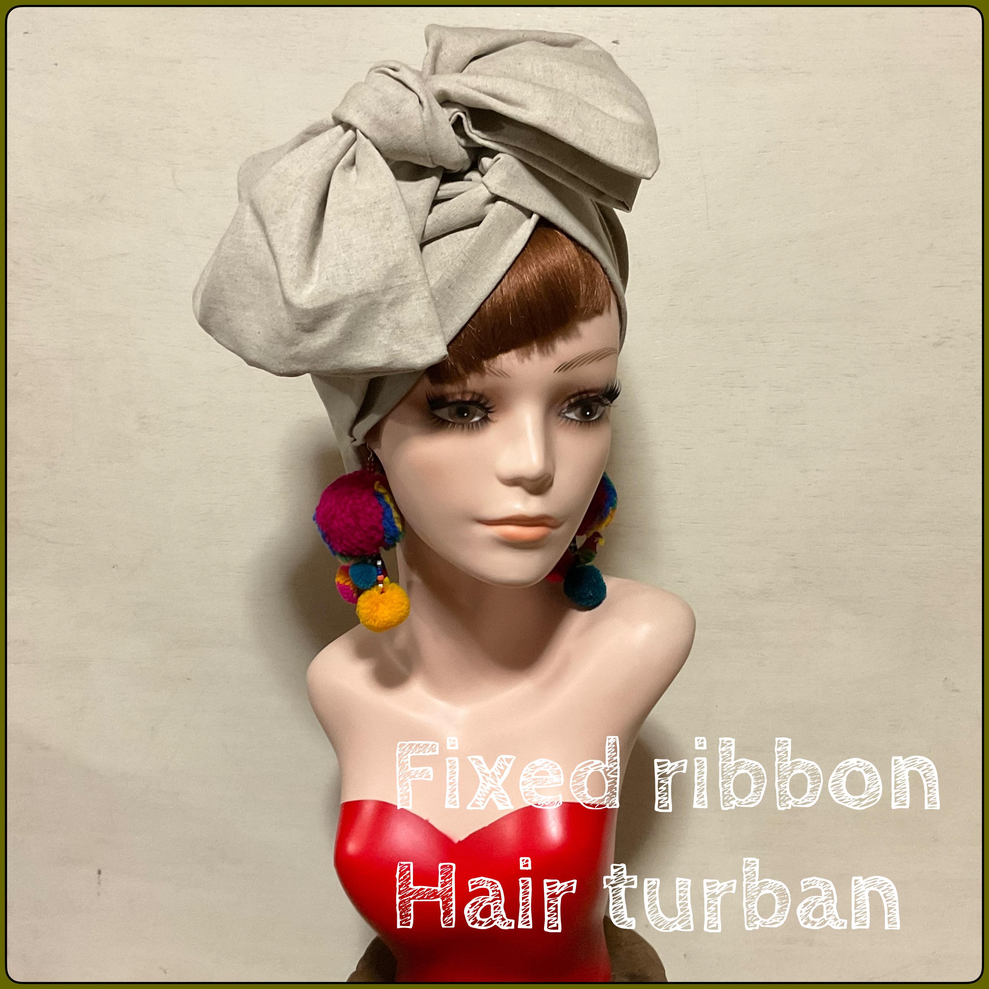 新作　固定リボンのヘアターバン　ヘアバンド　ターバン　カナチュラル　生成り 4,698円
