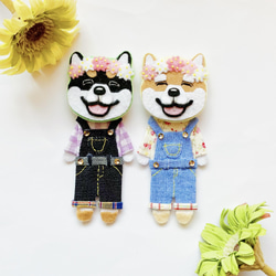 入園入学●受注販売【スマイルわんこブローチ】桜冠のわんちゃん（犬・フェルト・刺繍・春・お祝い・結婚出産祝い） 6枚目の画像