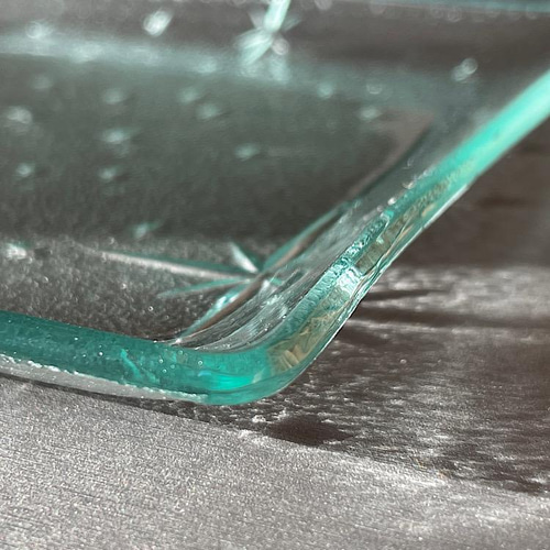 受注作成】銀河 4mm 約14cm 角皿 型板ガラス 昭和ガラス レトロガラス