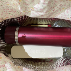 トートバッグ型（巾着タイプ）保冷保温バッグ　ランチバッグ　お弁当バッグ　ピンク　小花柄 4枚目の画像