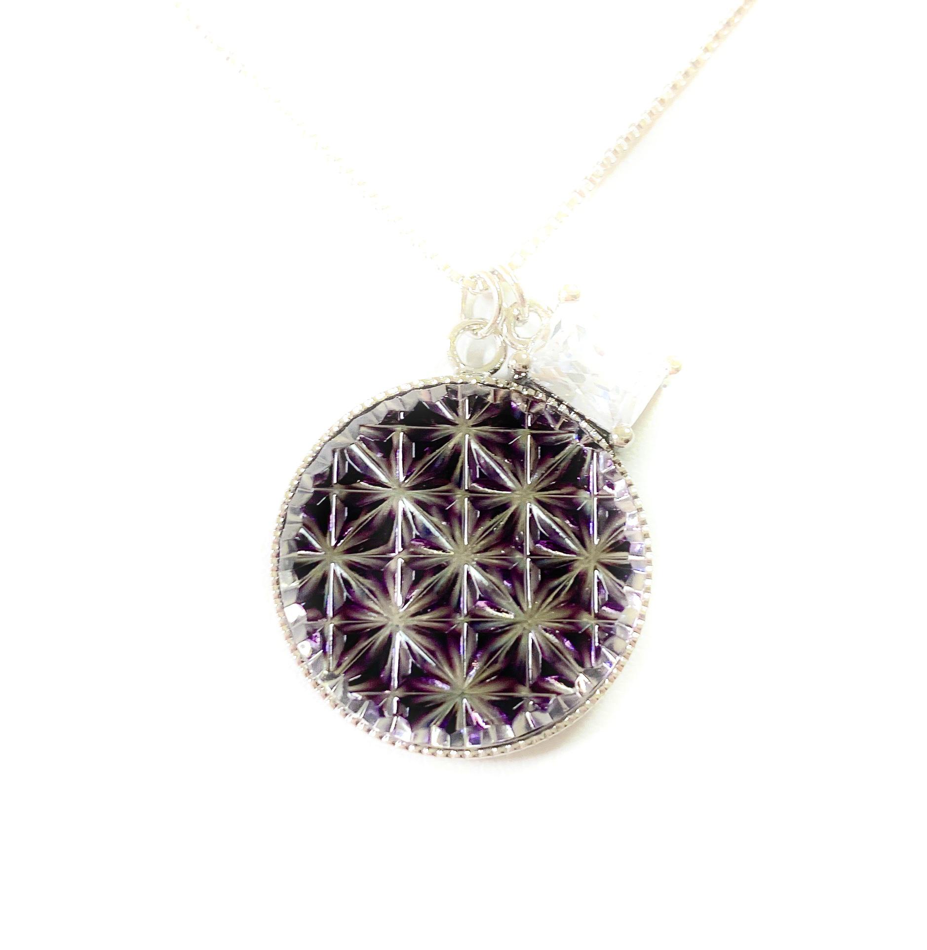 東京切子ネックレス　麻乃葉　パープル　(高貴な色）