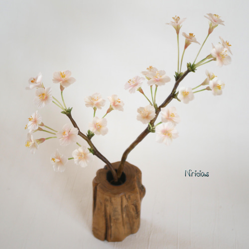 完売】クレイフラワー/パンフラワー 桜と菜の花の花器 アート
