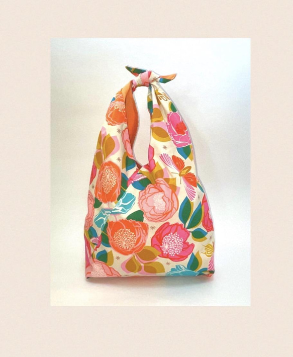 ［再販］musubino bag  花と蝶　<あずま袋>◆ポケット付き 1枚目の画像