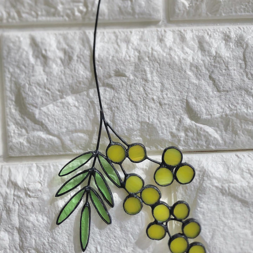 ステンドグラス】ミモザのオーナメント 一輪挿し アートフラワー