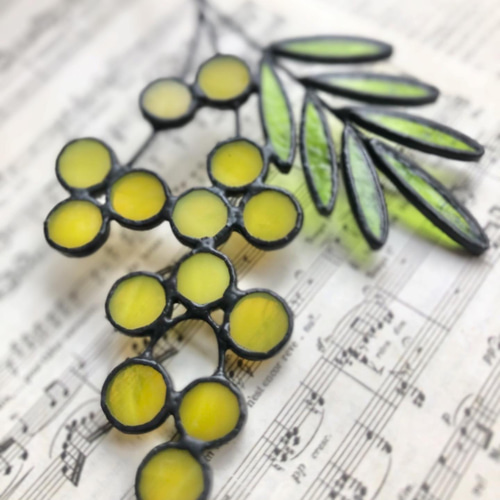 ステンドグラス】ミモザのオーナメント 一輪挿し アートフラワー