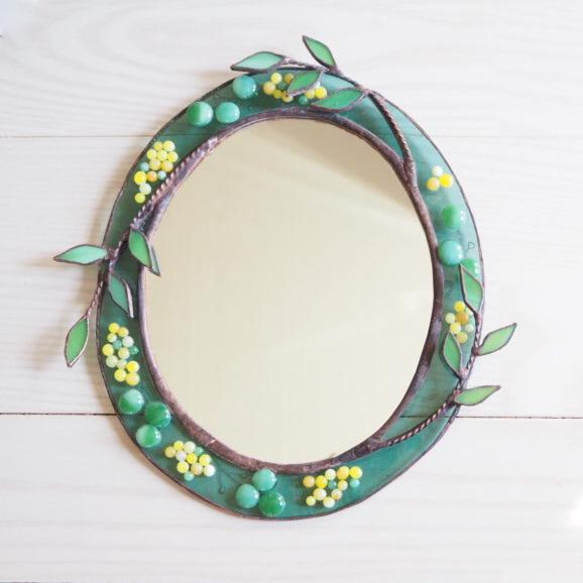 ミモザのステンドグラス春の壁掛けミラー その他インテリア雑貨 Unit