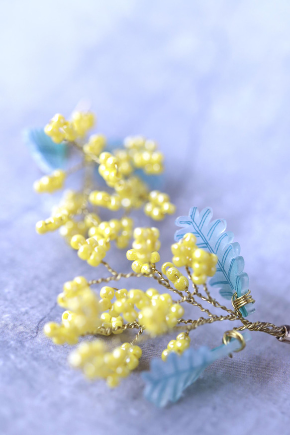 《季節限定!》ミモザのピアス／イヤリング　　花　ギフト　黄色 14枚目の画像