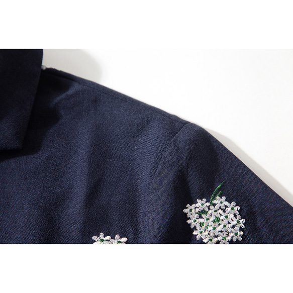 オリジナル斜め襟　可愛い襟　綿麻ワンピース　9分袖丈刺繍ワンピース　ウエストに紐　S-XLサイズL227 4枚目の画像